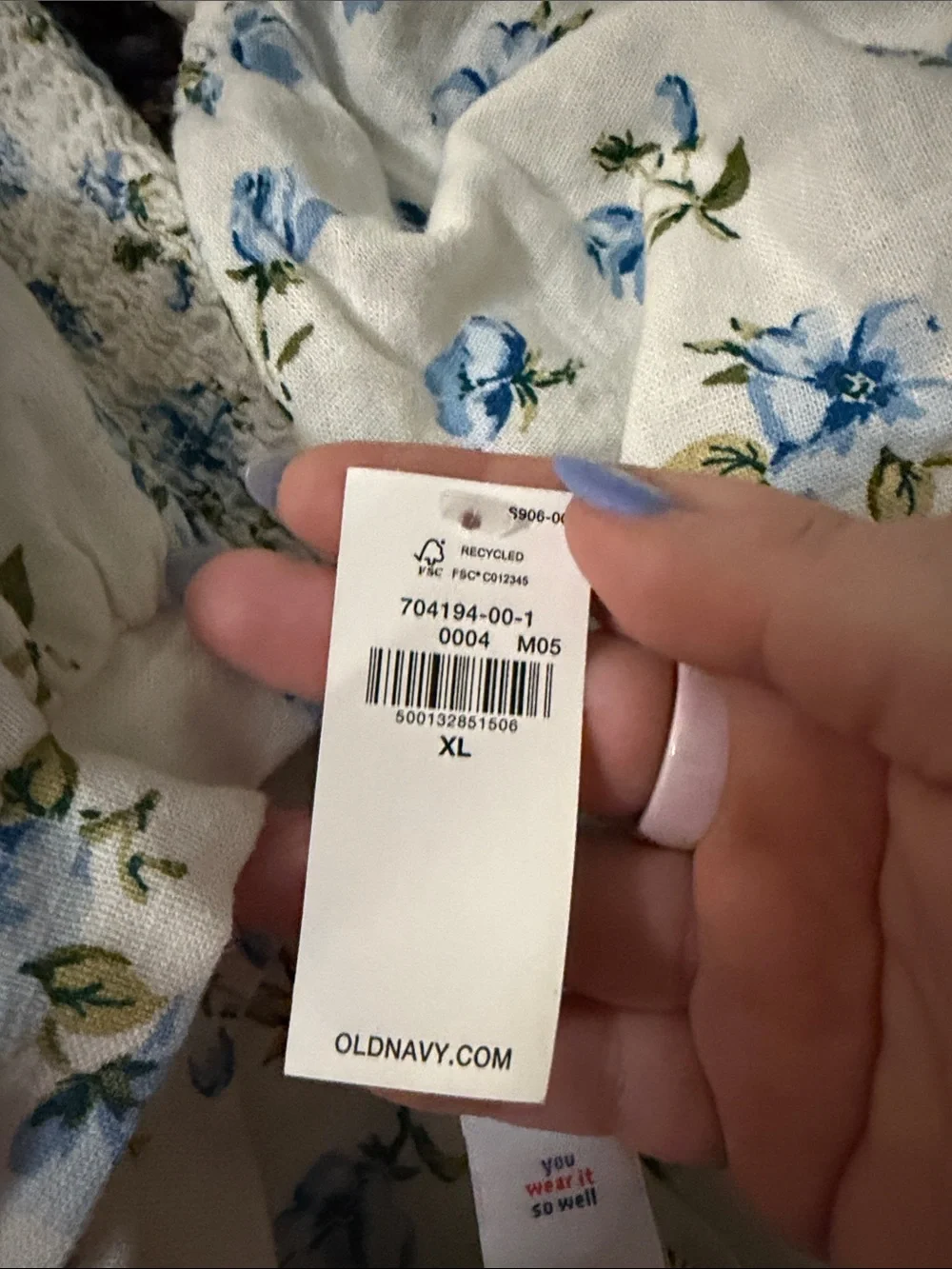 Old Navy White Square-Neck Puff Sleeve Blouse with Blue Floral Print